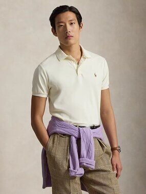 POLO RALPH LAUREN Slim Fit Cotton Short Sleeve Polo LARGE Pale Cream NWT